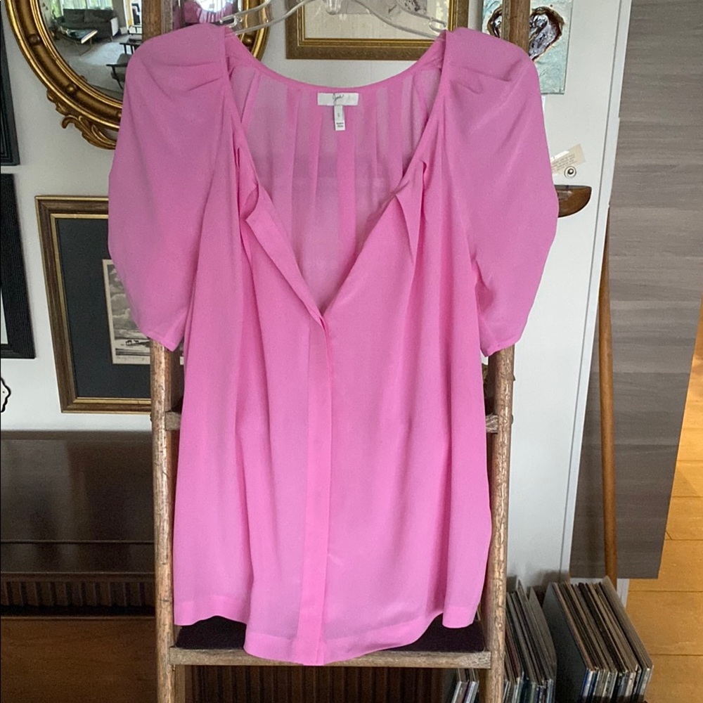 Joie Pink Short Sleeved 100% Silk Blouse Small